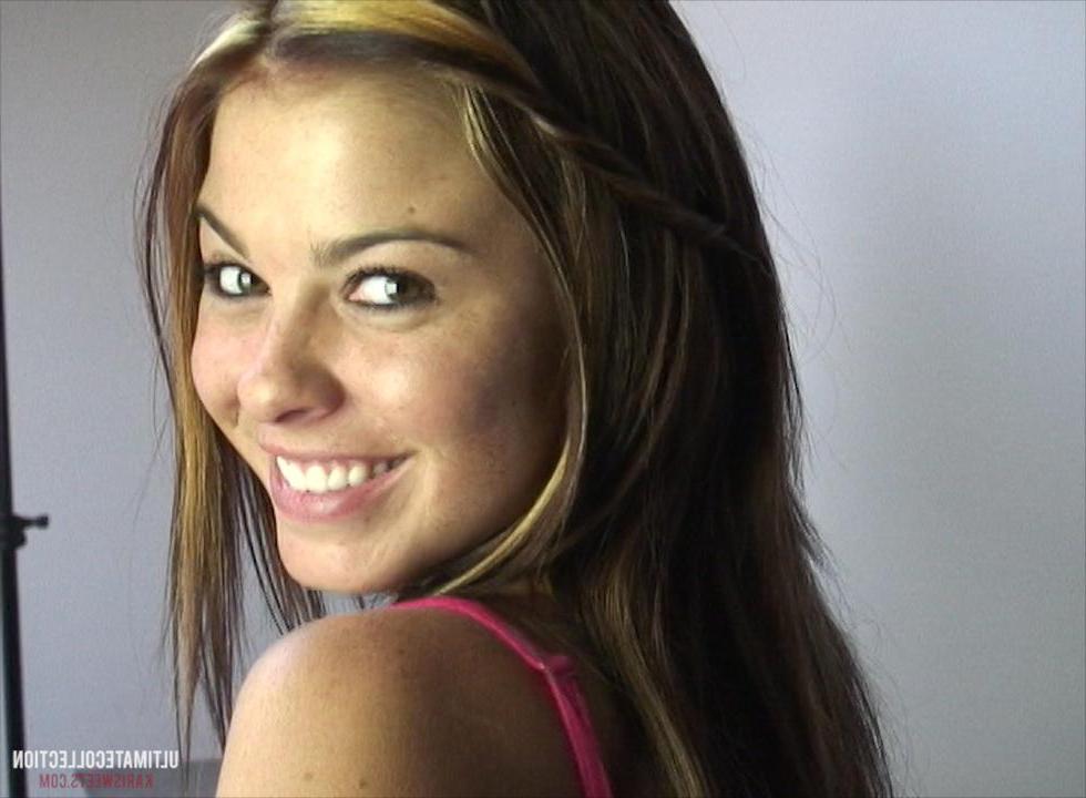 16P Brunette beauty Kari Sweets teases in her bikini and pink lingerie