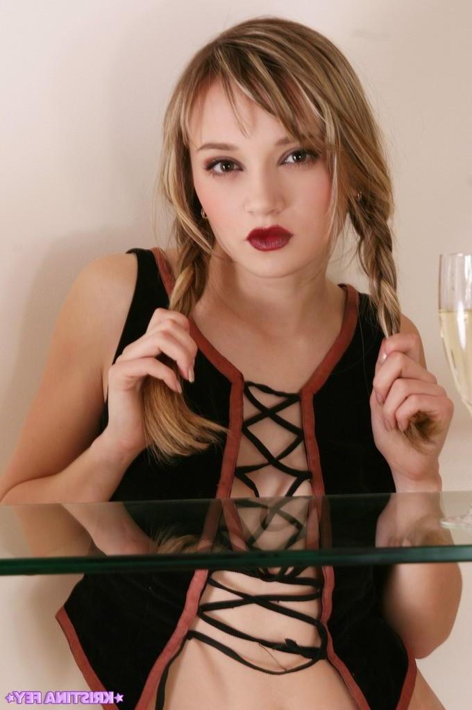 15P Pictures of Kristina Fey in pigtails and lipstick