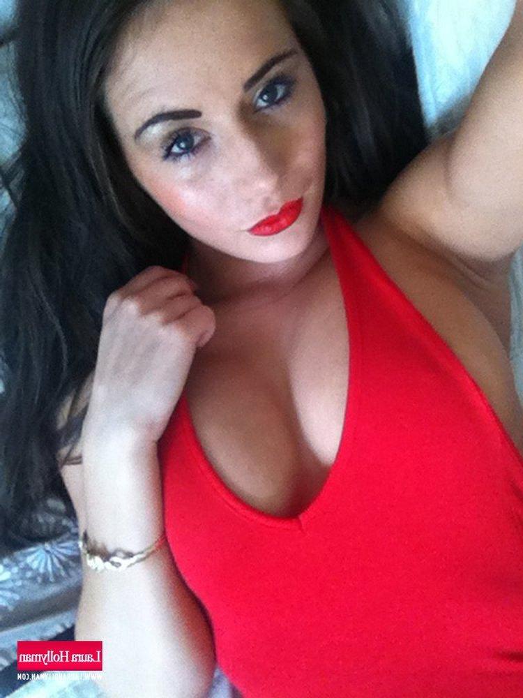 12P Laura Hollyman strips out of her red dress to expose her gigantic titties