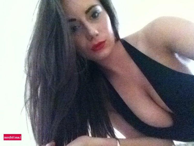 12P Laura Hollyman strips her tight black dress to reveal her big boobies