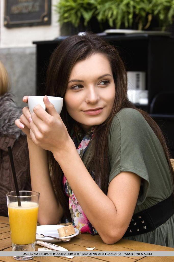 18P Brunette teen Leila strips and poses just for you on a chair