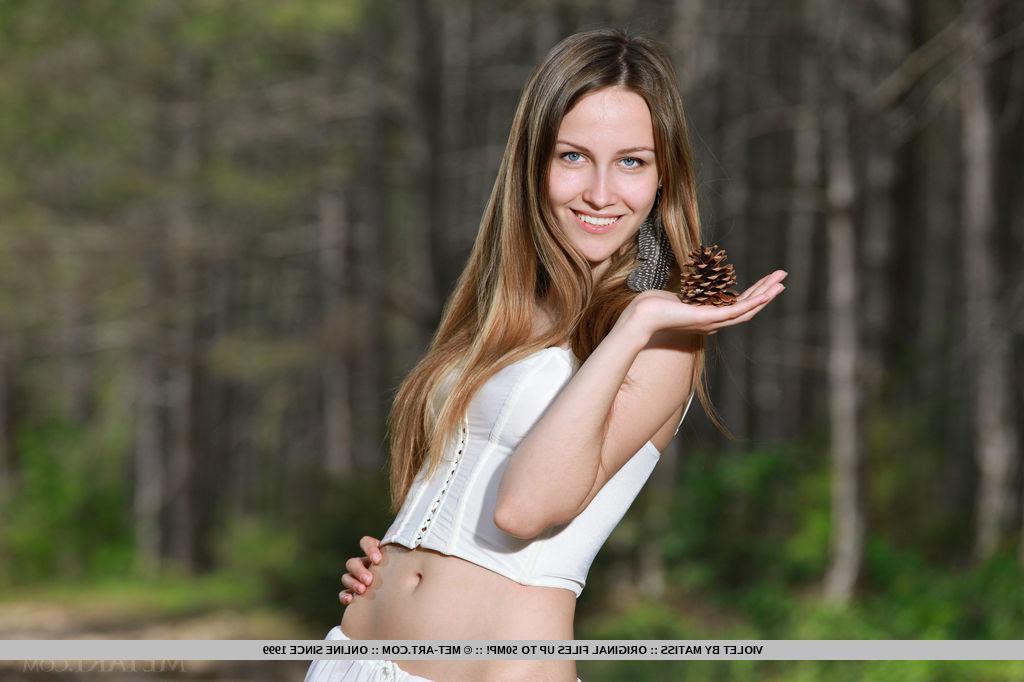 18P Beautiful blonde teen Violet strips naked in the woods in "Renaya"
