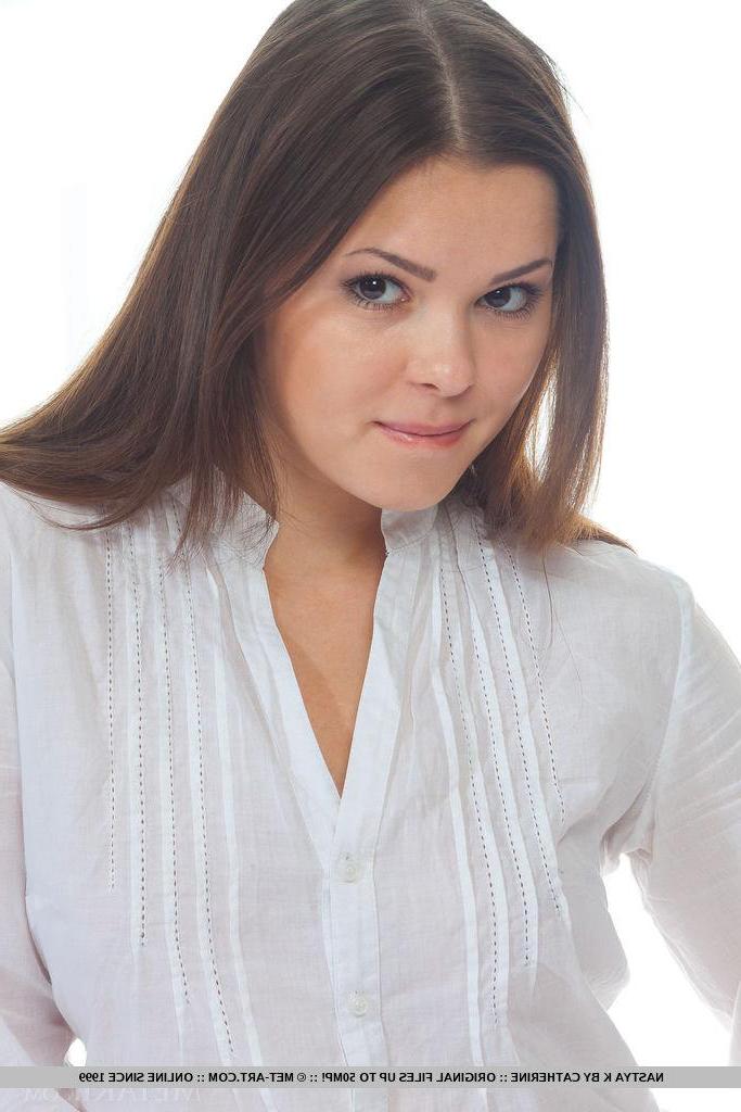 18P Brunette girl Nastya K has some fun in only a dress shirt