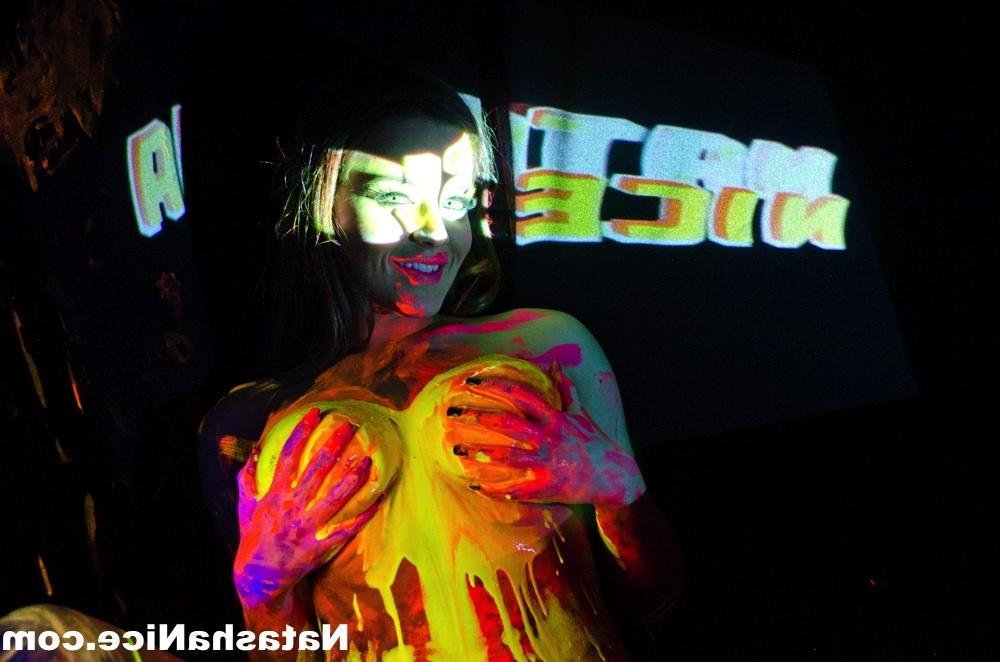 16P Busty Natasha Shoots A Fun And Sexy Black Light Promo For Her DVD