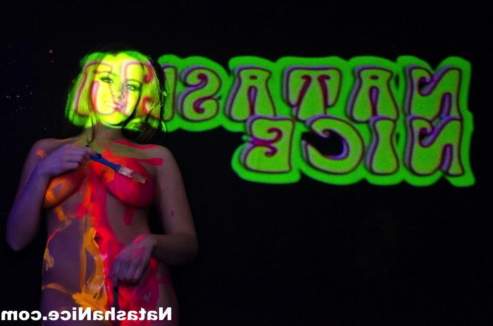 16P Busty Natasha Shoots A Fun And Sexy Black Light Promo For Her DVD