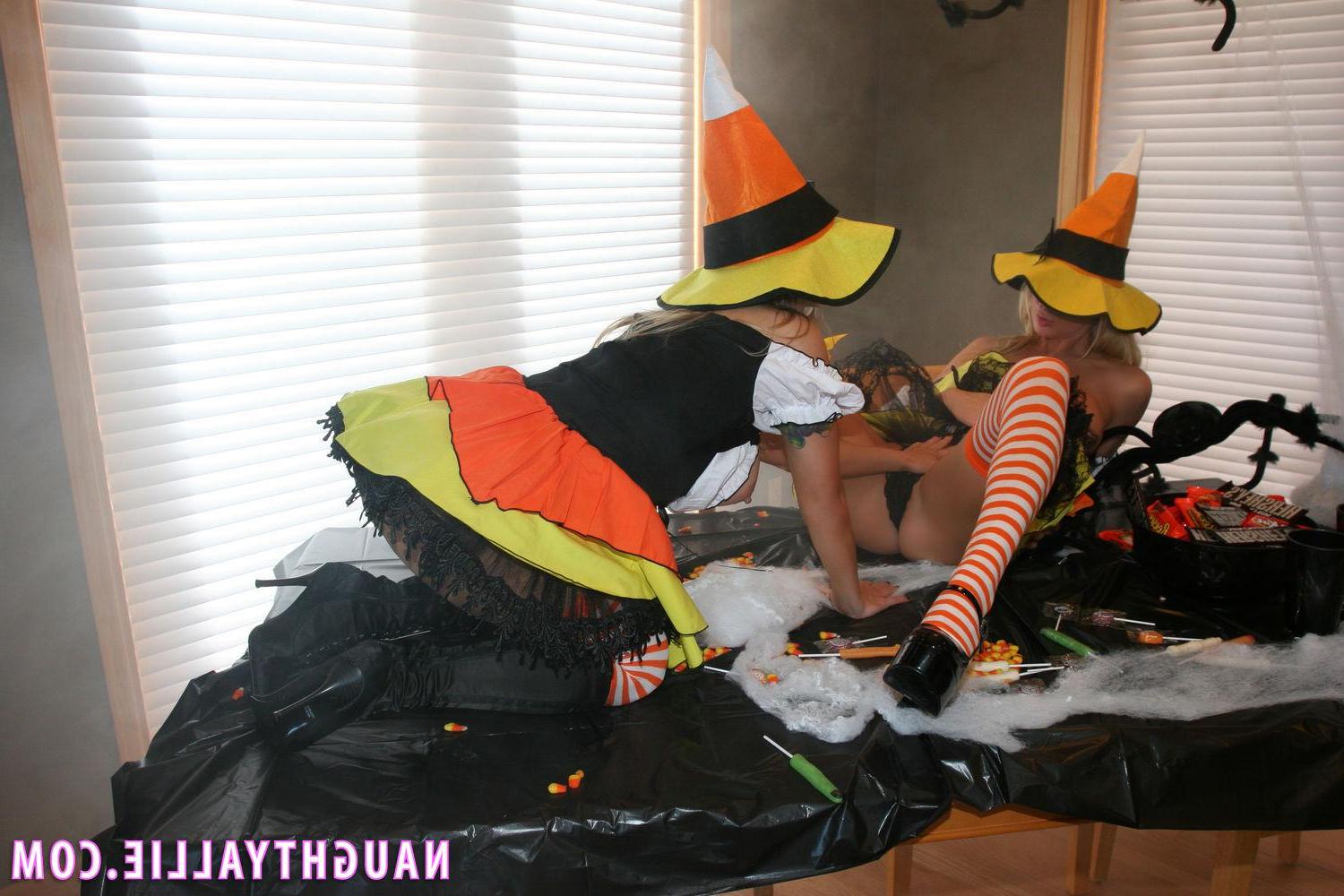 20P Allie and Sammy dress up as hot witches and go down on each other