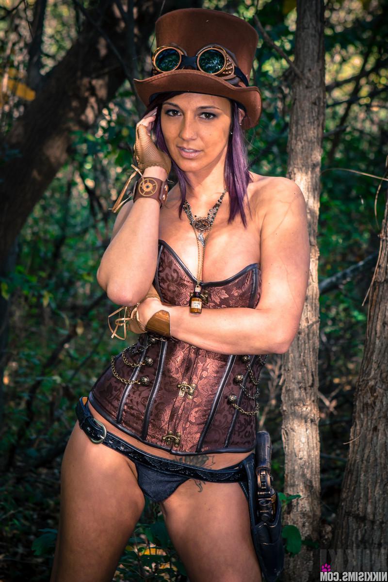 15P Nikki Sims does some steampunk dress-up to wish you a Happy Halloween