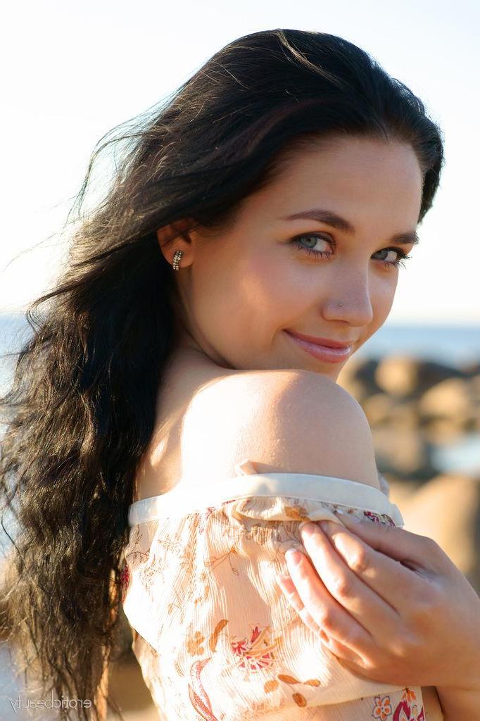 16P Brunette teen Olka shows off her beautiful nude body outside