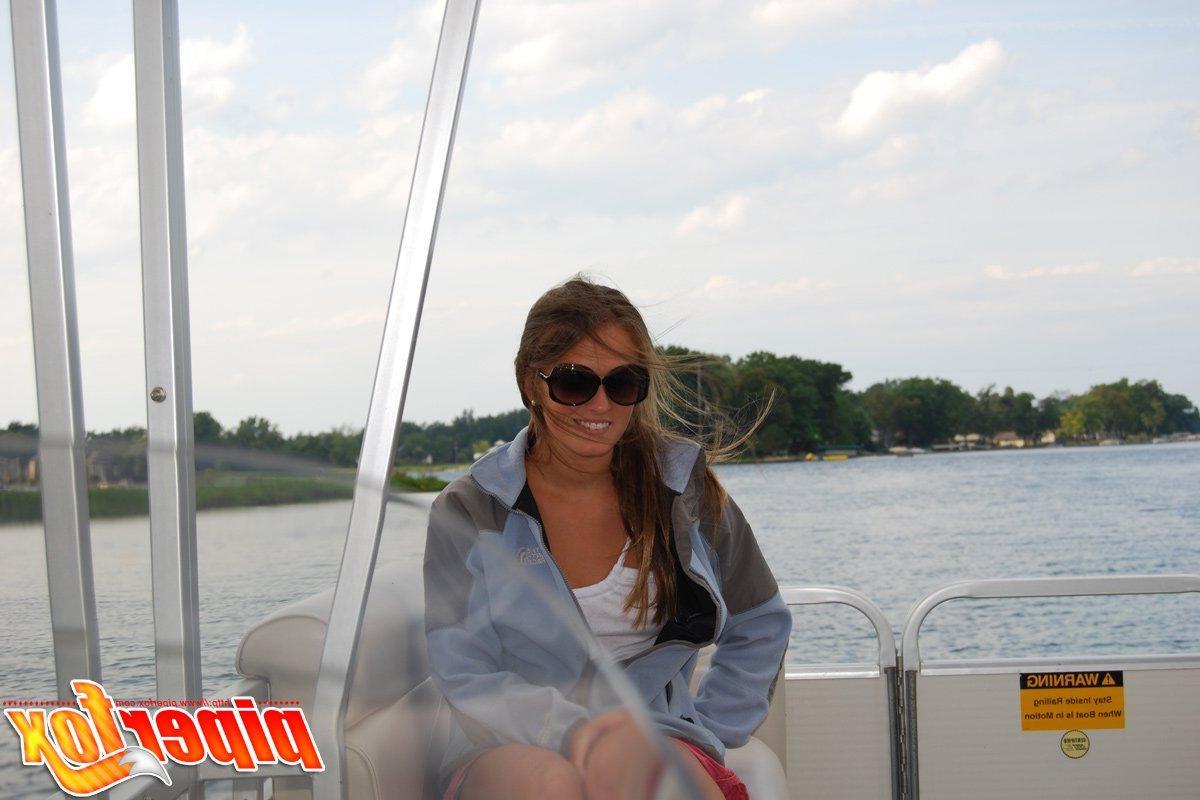 15P Pictures of Piper Fox flashing her pussy on a boat