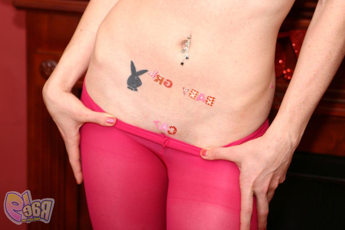 20P Pictures of Rae 19 teasing in pantyhose and pigtails