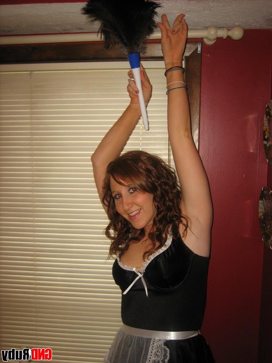 12P Happy Halloween from teen Ruby as she strips out of her slutty french maid costume