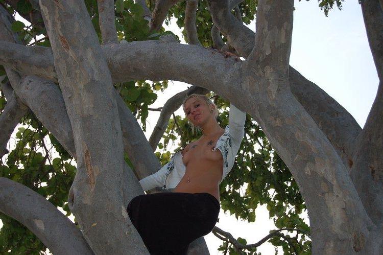 15P Pictures of Sexy Lette climbing a tree topless