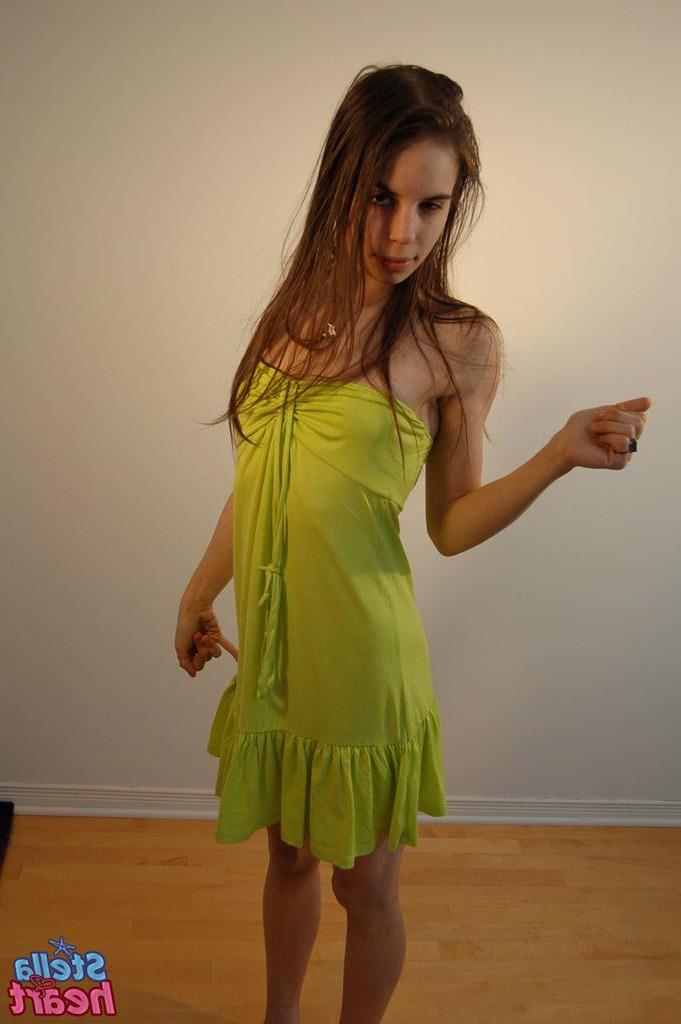 15P Pictures of teen Stella Heart teasing with her green dress