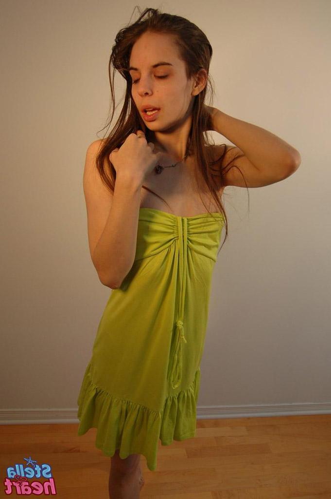 15P Pictures of teen Stella Heart teasing with her green dress