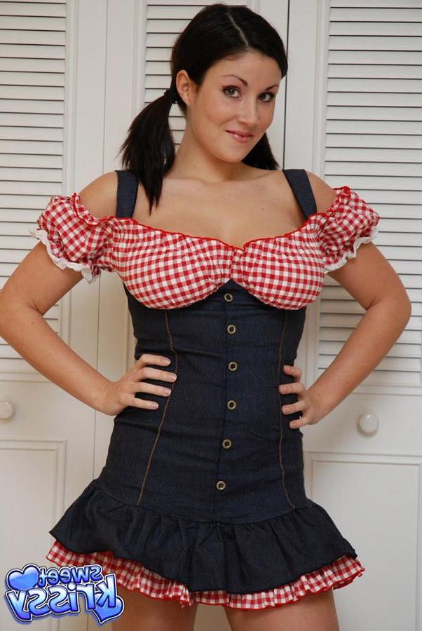 12P Busty cutie Sweet Krissy dresses up in a sexy costume and pigtails