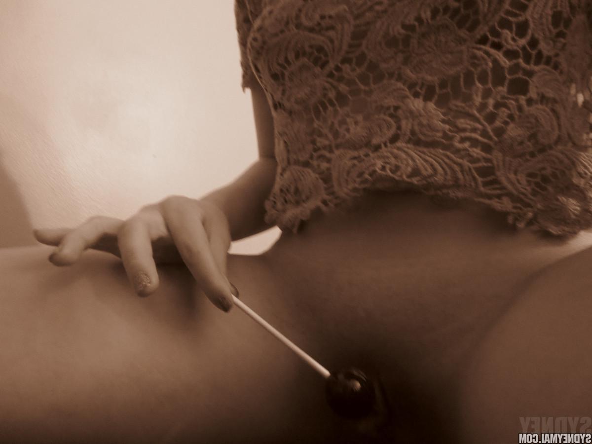 15P Beautiful asian girl Sydney Mai teaess with a lollipop