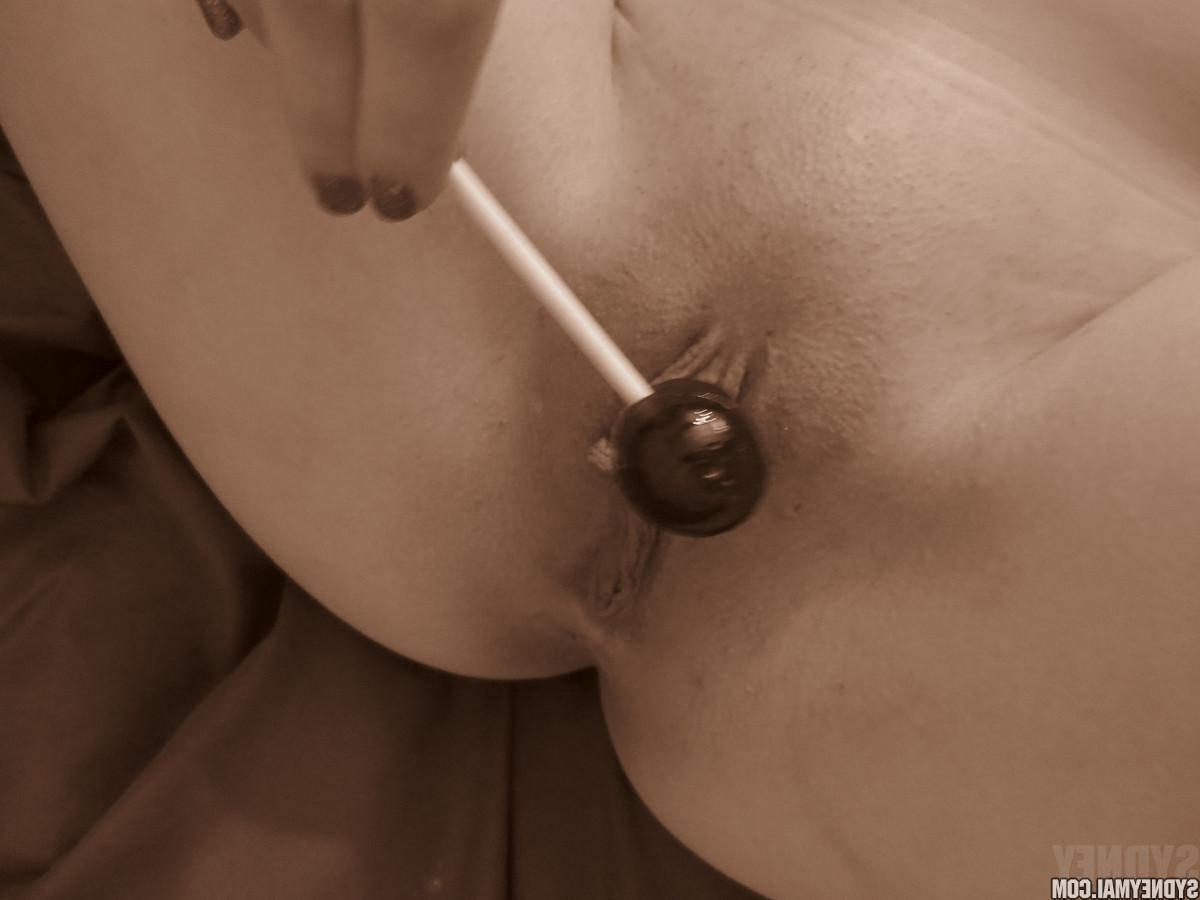 15P Beautiful asian girl Sydney Mai teaess with a lollipop