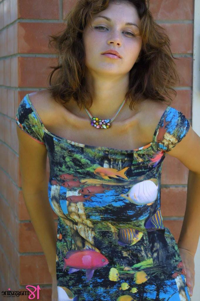 15P Sexy brunette teen shows off her delicious boobs