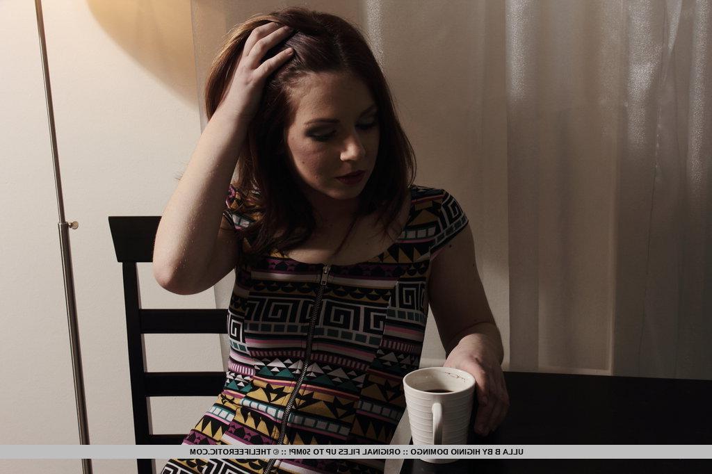 16P Pictures of redhead teen Ulla B playing with her tight pussy