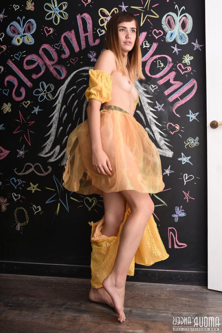 20P Blonde teen Zara strips out of her yellow dress at home