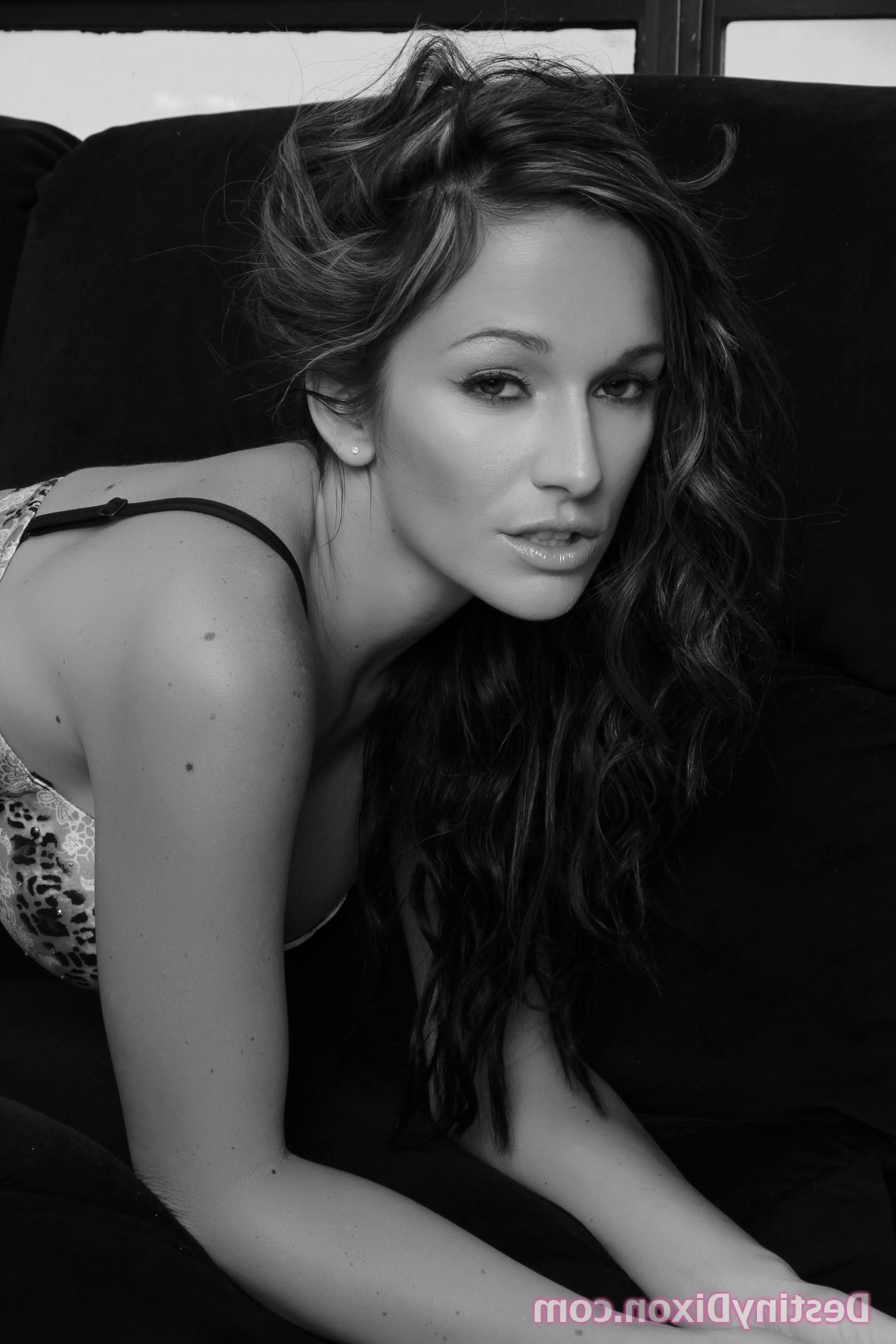 15P Destiny strips down to her heels and masturbates in black and white