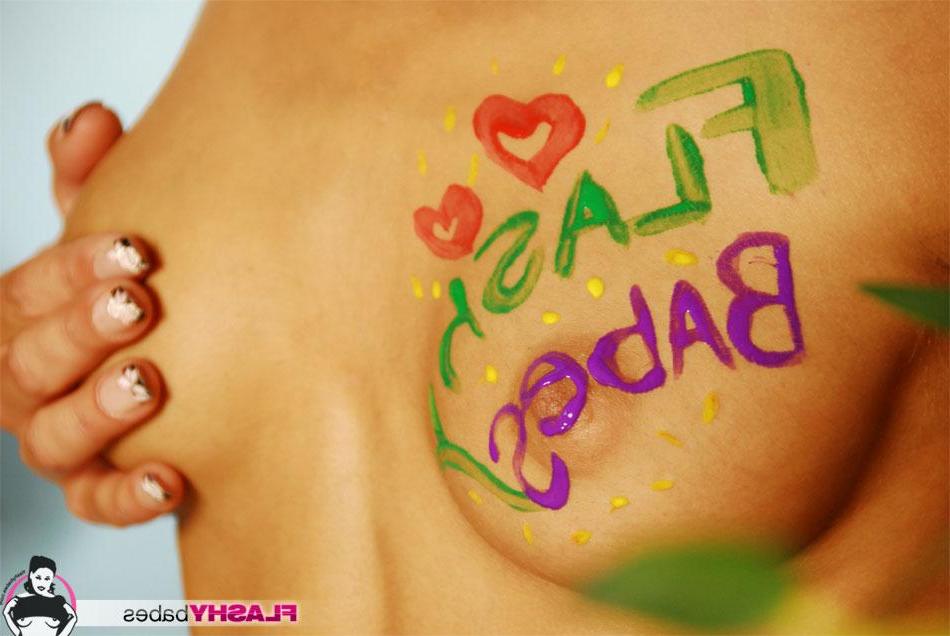 17P Pics of a hot brunette teen painting her tits