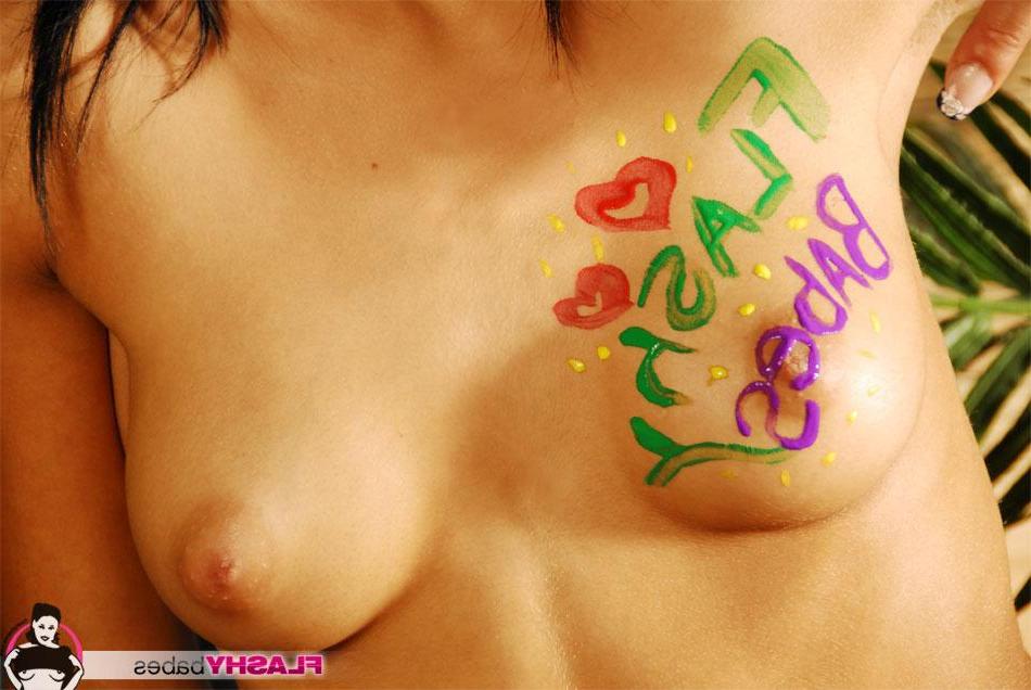 17P Pics of a hot brunette teen painting her tits