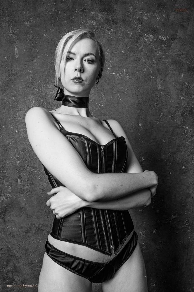 11P Blonde babe Magdalene poses in black and white