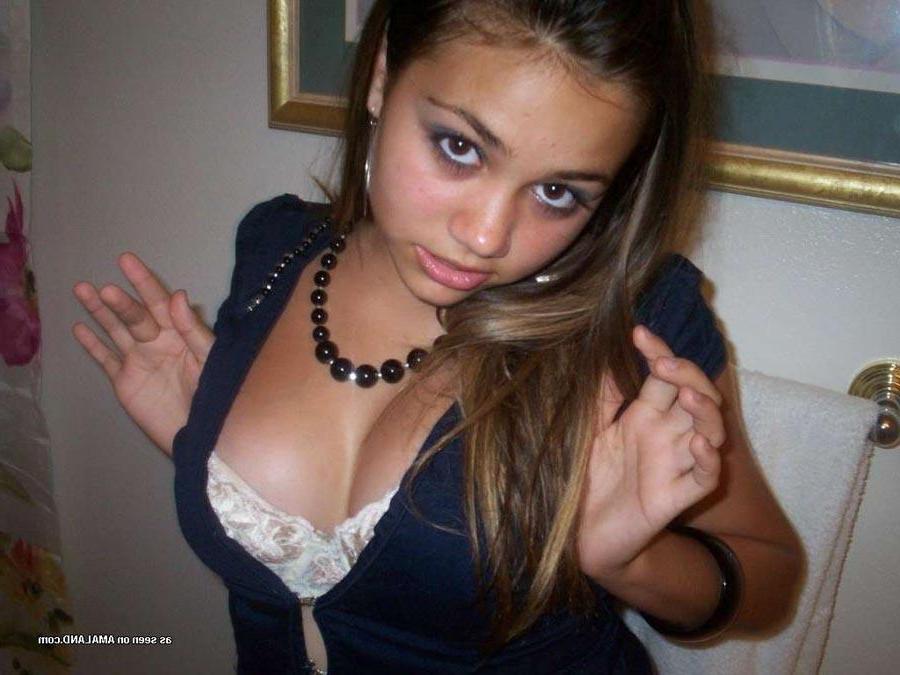 15P Busty brunette GF showing off her cleavage