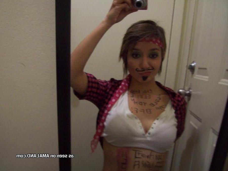 16P Cute brunette girlfriend self-shooting in pirate costume