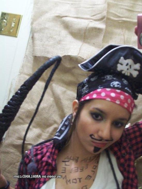 16P Cute brunette girlfriend self-shooting in pirate costume