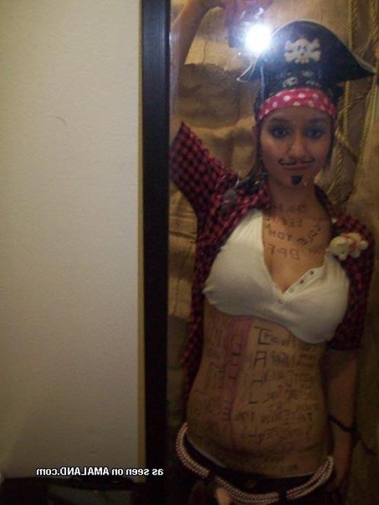 16P Cute brunette girlfriend self-shooting in pirate costume