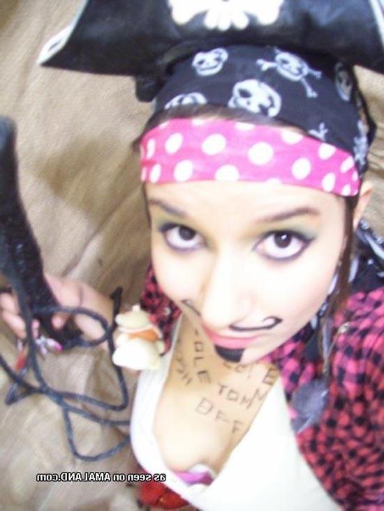 16P Cute brunette girlfriend self-shooting in pirate costume
