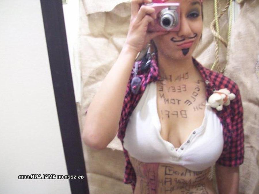 16P Cute brunette girlfriend self-shooting in pirate costume