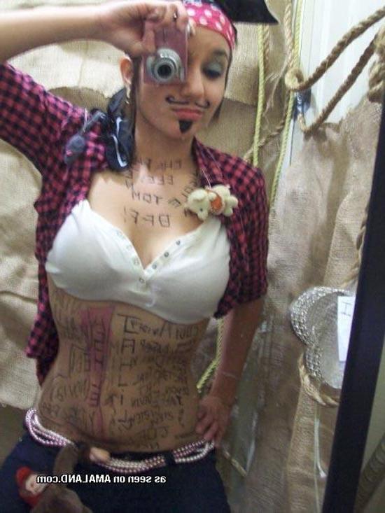 16P Cute brunette girlfriend self-shooting in pirate costume