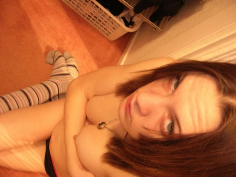 14P Brunette coed shares some selfies of her perky tits