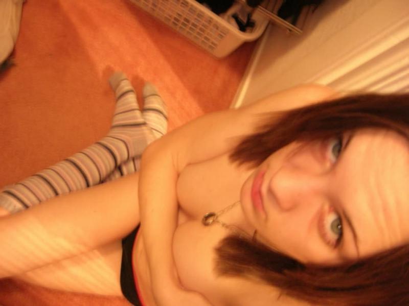14P Brunette coed shares some selfies of her perky tits