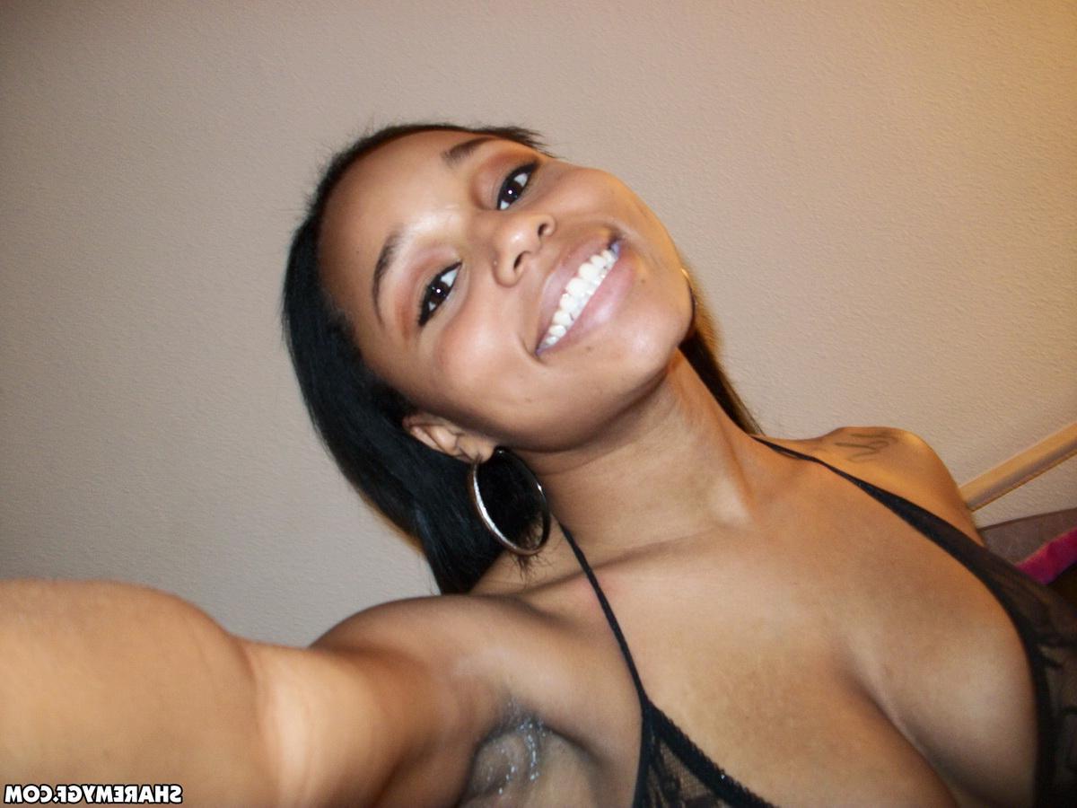 12P Busty black girlfriend shows off her big tits as she plays with her tight pussy on the bed