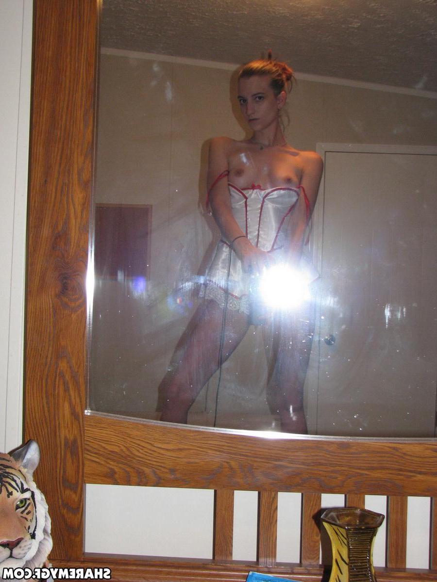 12P Skinny girlfriend strips out of her nurse costume while taking selfshot mirror pictures