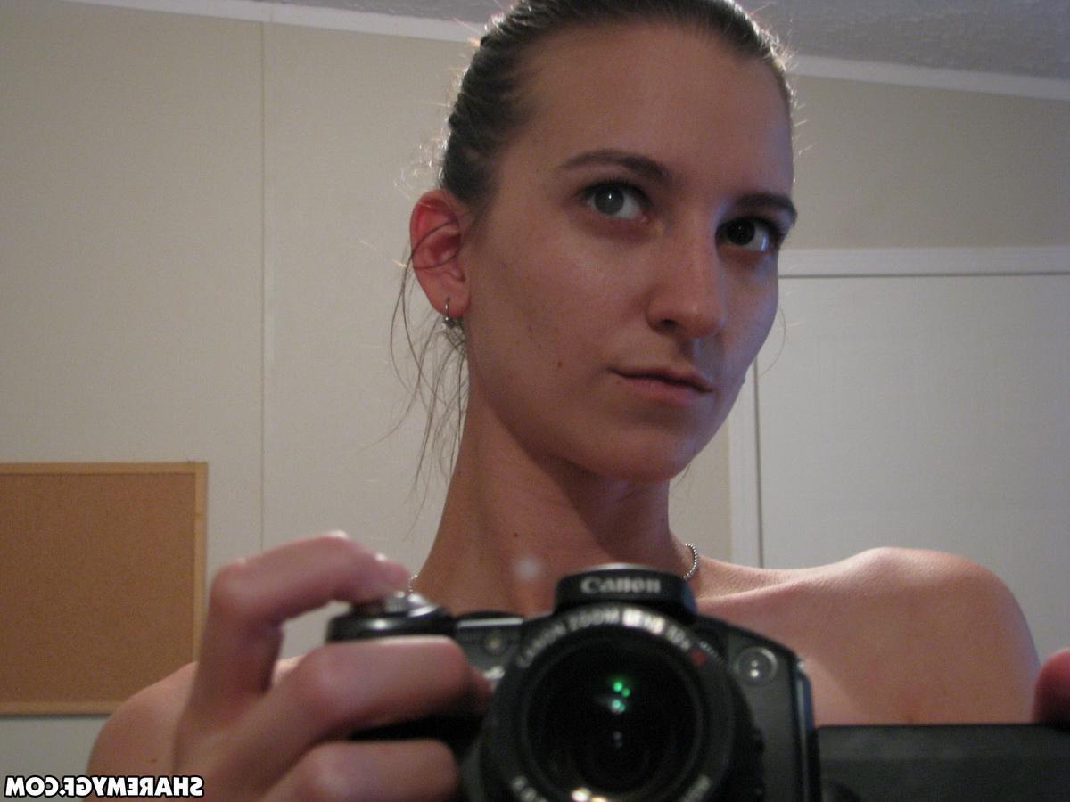 12P Skinny girlfriend strips out of her nurse costume while taking selfshot mirror pictures