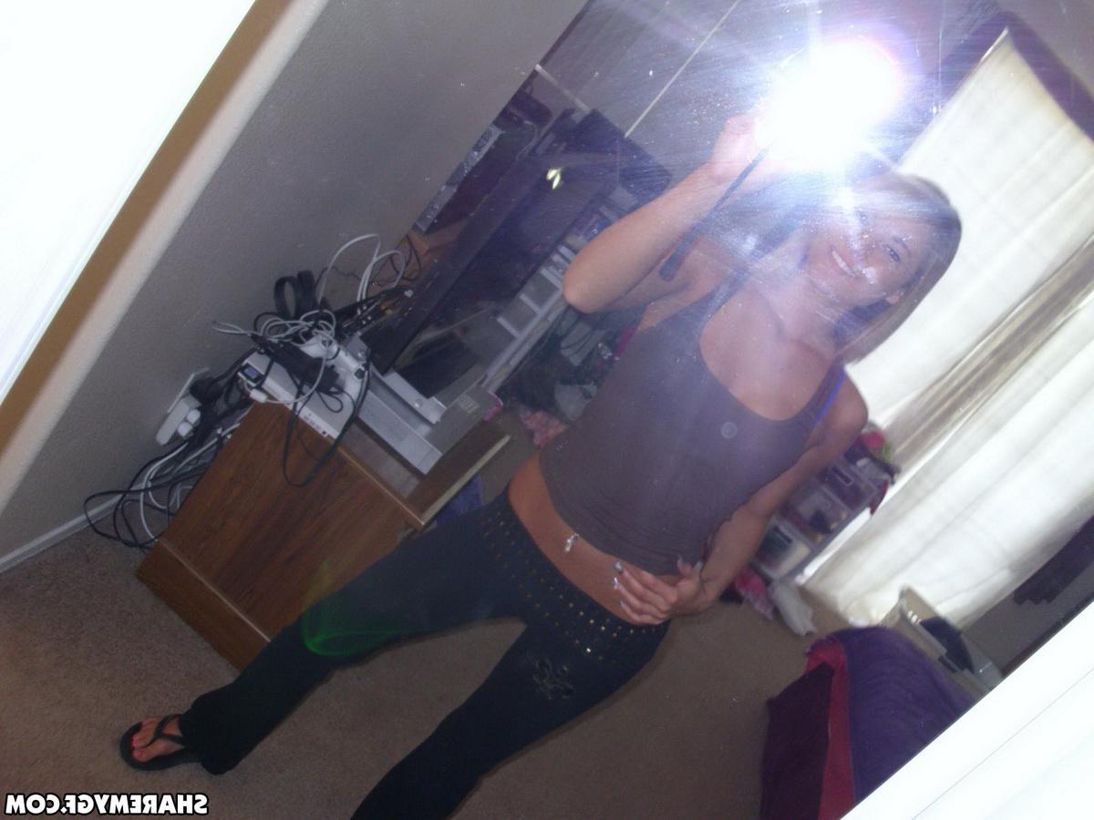 20P Stunning blonde coed takes selfies for you in her bedroom