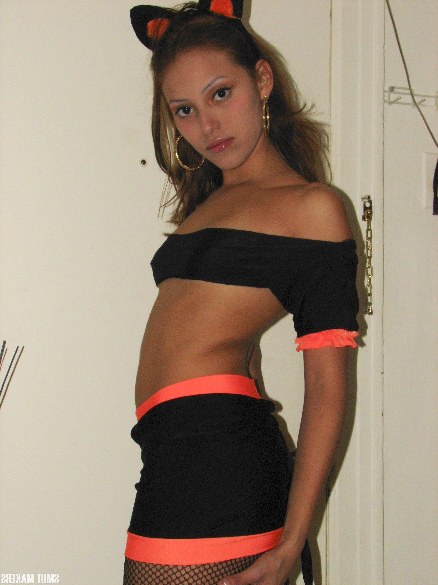15P Sexy latina teen dress up in a naughty kitty costume just for you