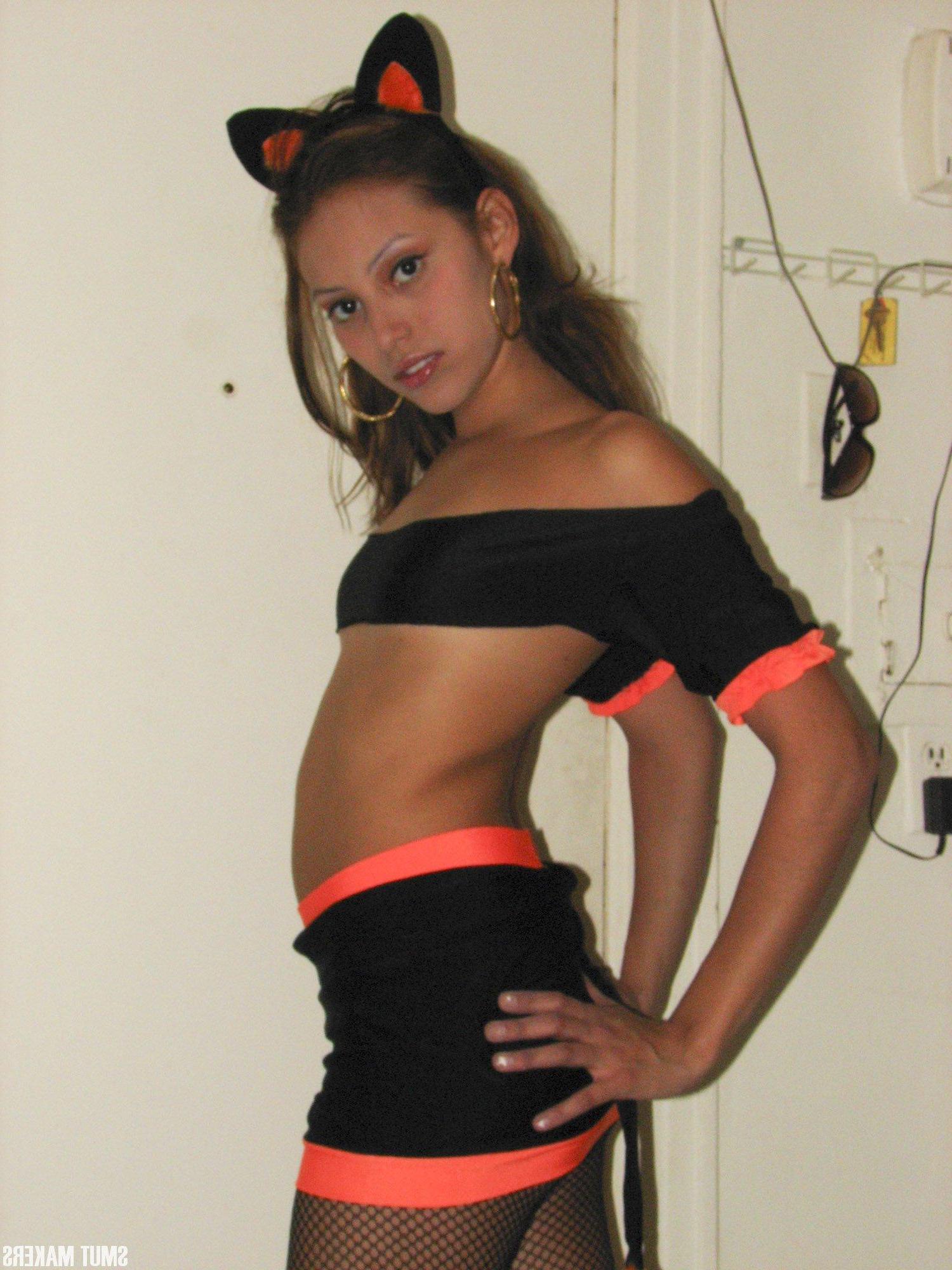 15P Sexy latina teen dress up in a naughty kitty costume just for you