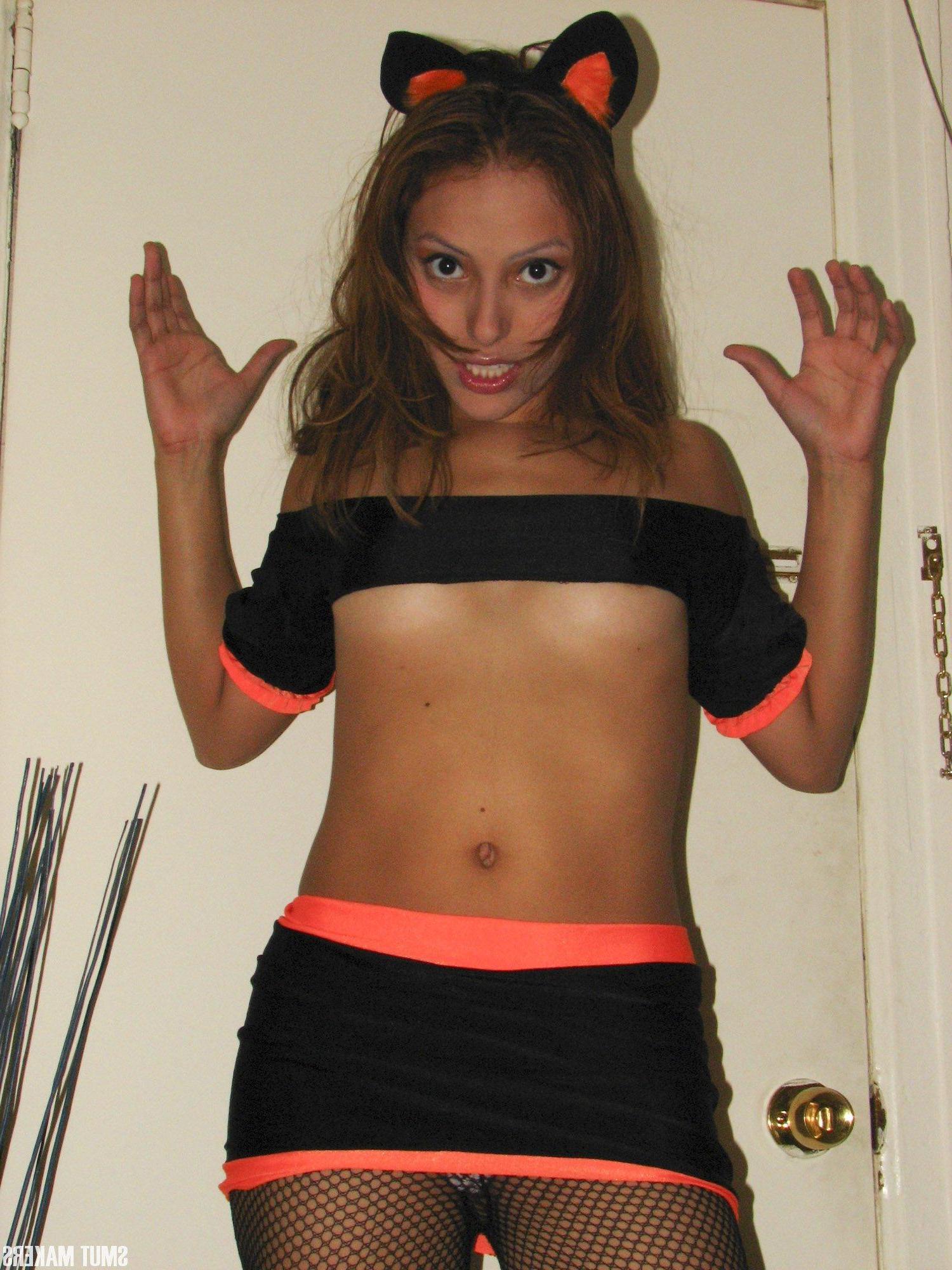15P Sexy latina teen dress up in a naughty kitty costume just for you