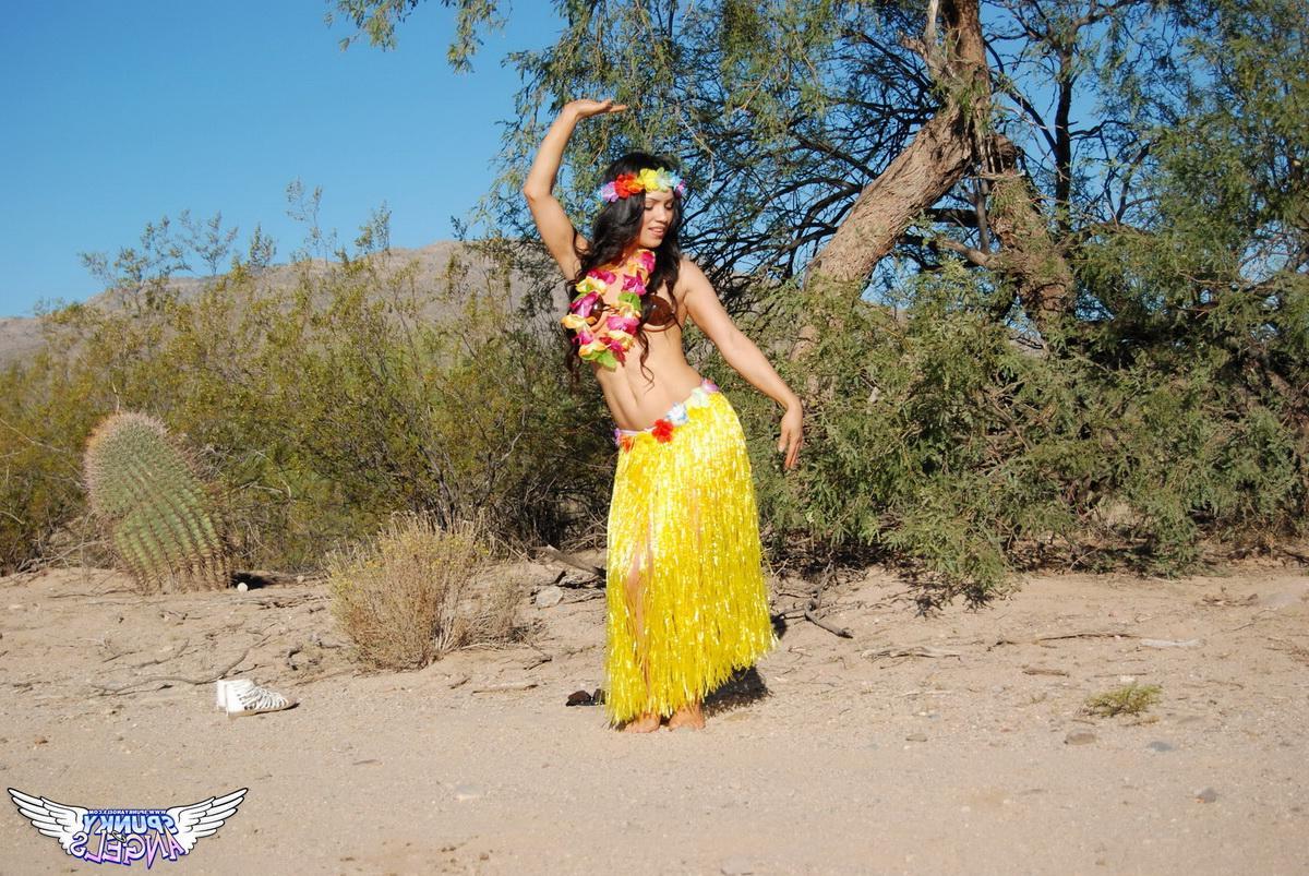 12P Tianna shows off her tight body in her hula outfit outdoors