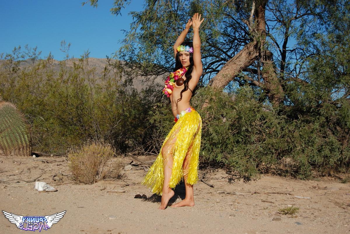12P Tianna shows off her tight body in her hula outfit outdoors
