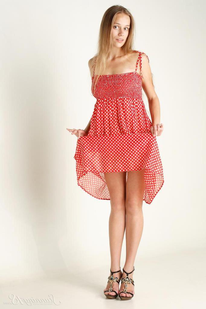 16P Pretty teen Liana B strips and teasesin her dress in "The First Undressing"