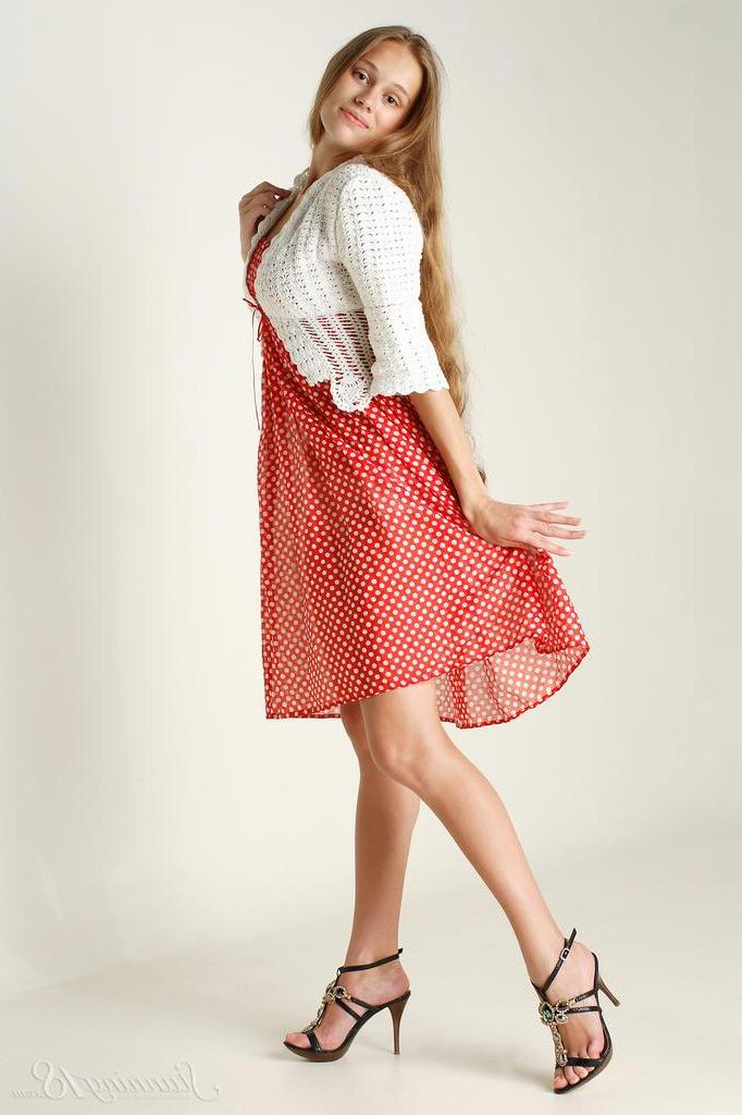 16P Pretty teen Liana B strips and teasesin her dress in "The First Undressing"