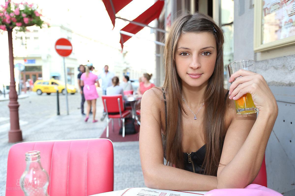 16P Beautiful girl Masha E exposes her tight pussy on the streets