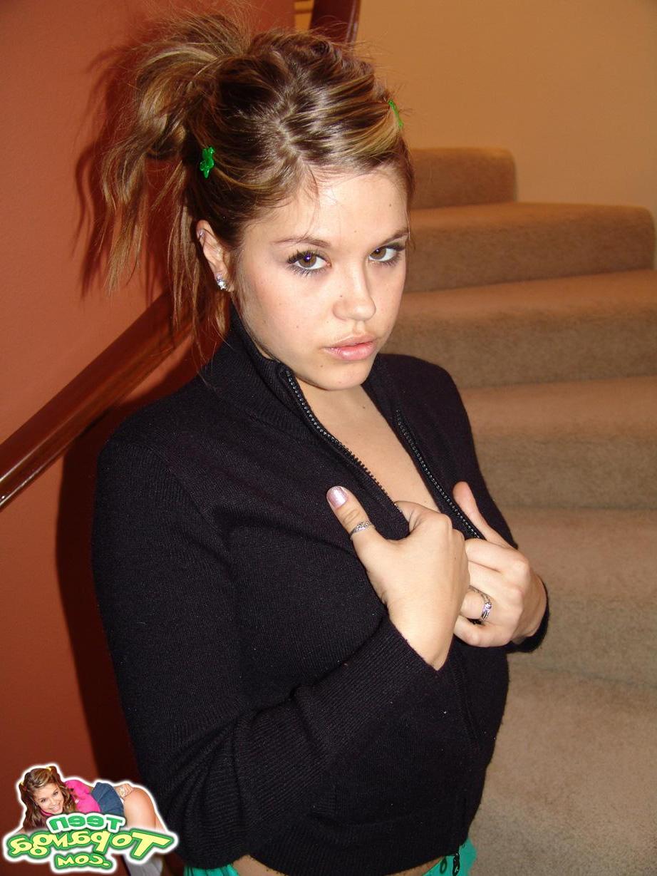 18P Topanga shows you her small tits and her panties upskirt